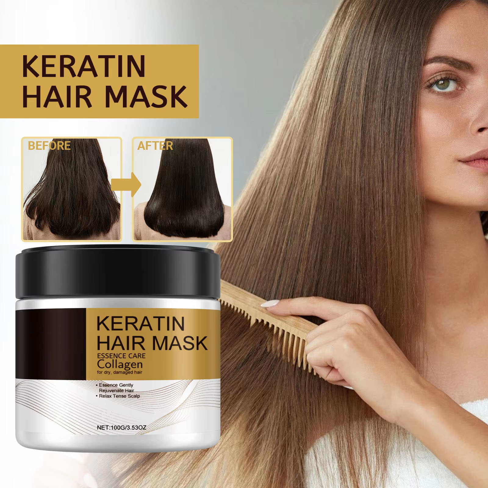 Hair Care Orange - Keratin-Pflege-Haarmaske, tief nährend, feuchtigkeitsspendend, reparierend, trockenes